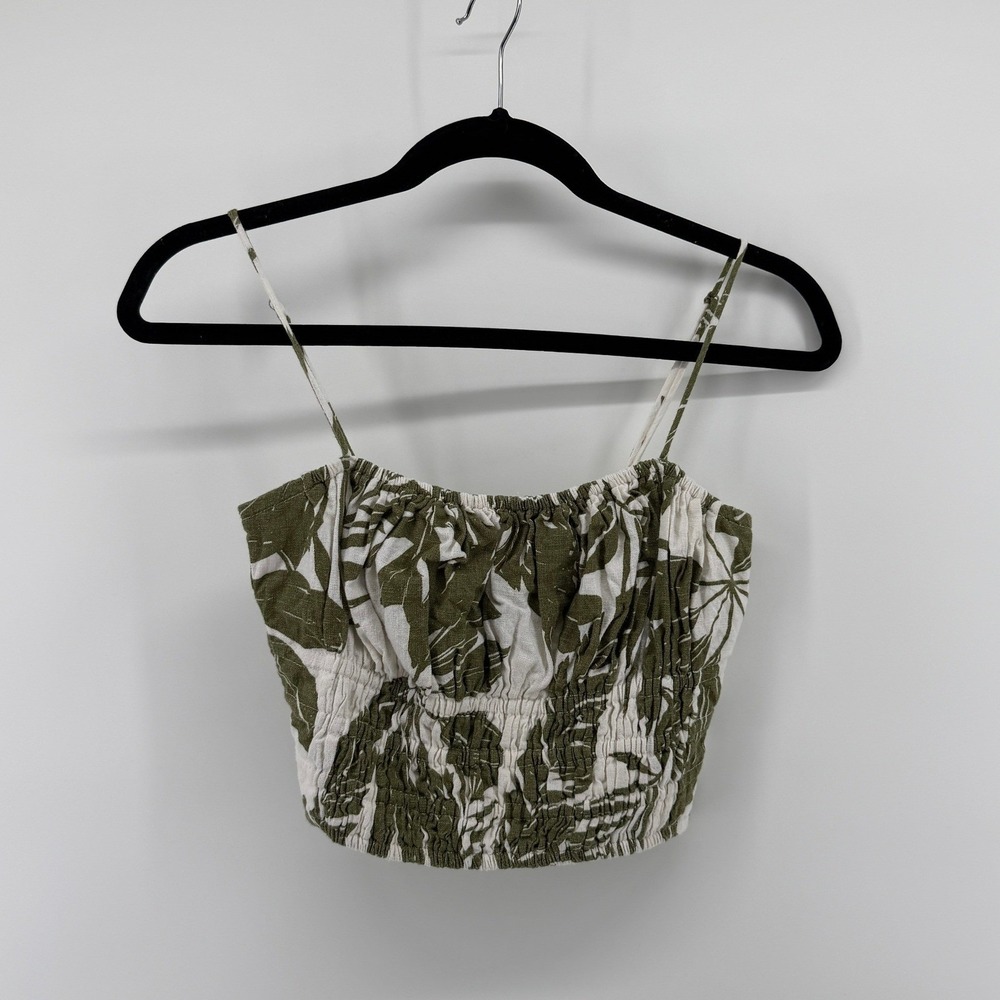 Abercrombie & Fitch‎ Crop Tropical Leaf Smocked Small Green Womens Summer Boho